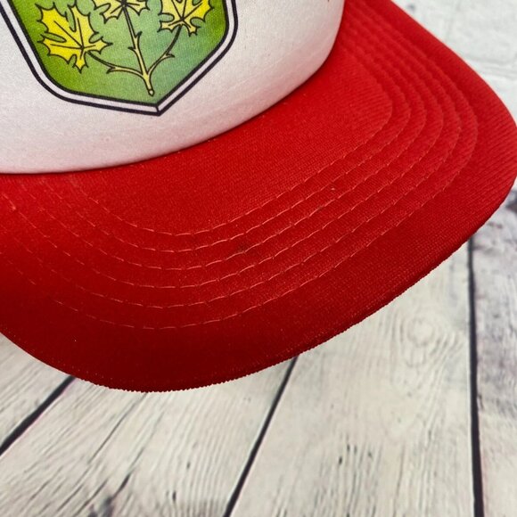 Vintage Hat Cap Snapback Red White Ontario Canada Trucker Mesh Shield Taiwan - Picture 11 of 11